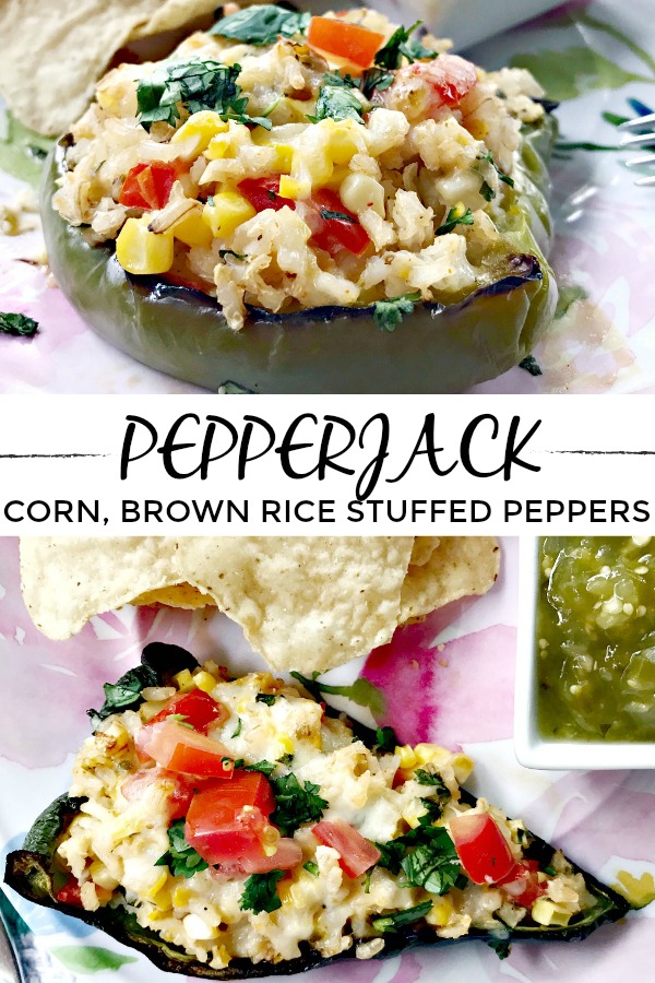 Pepperjack, Corn, Brown Rice Stuffed Peppers - Desperately Seeking Gina